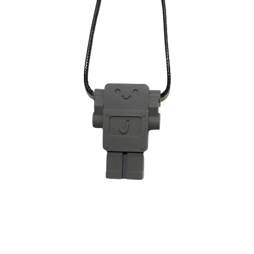 Jellystone Designs Chew Necklace Steel Grey Robot Pendant Chew Necklace