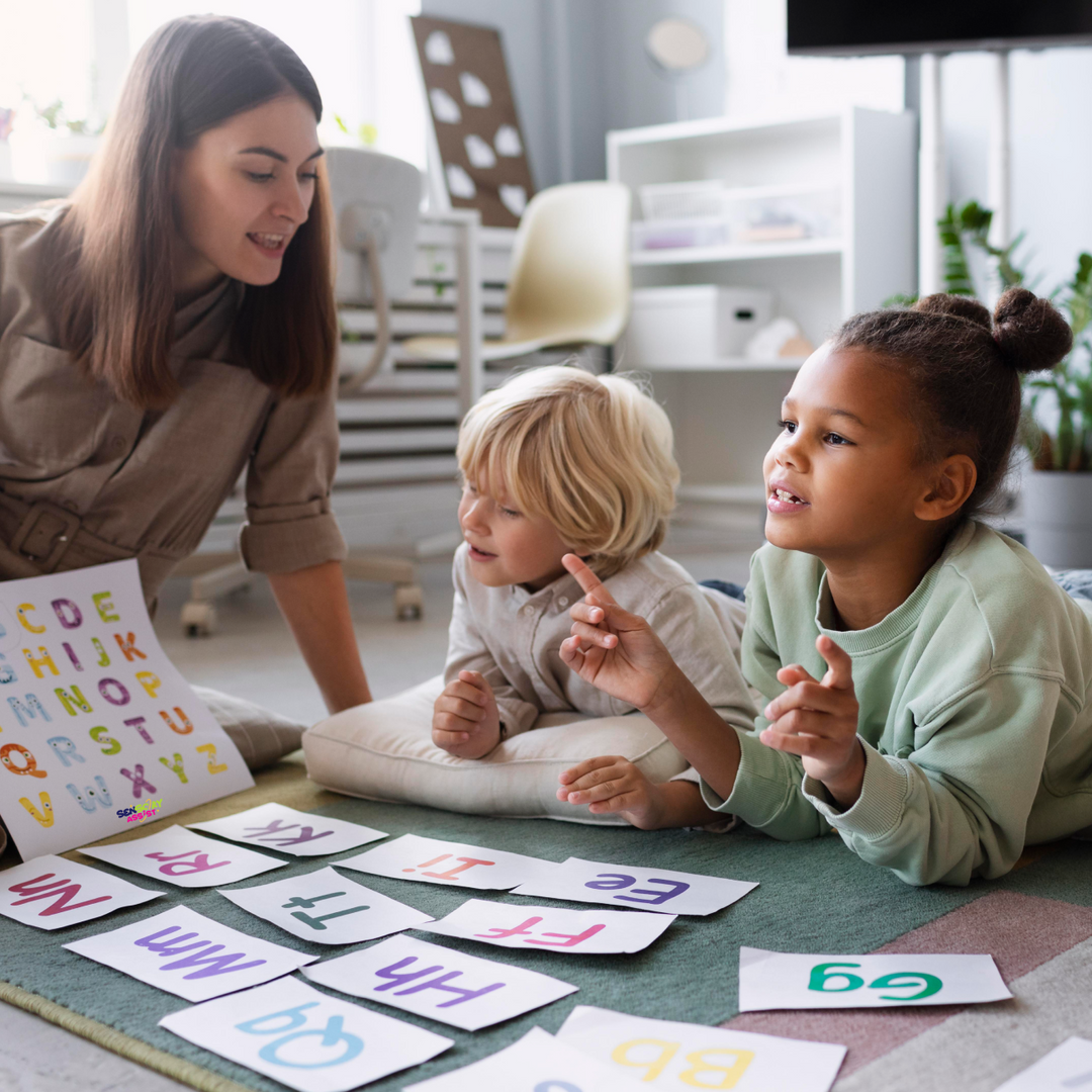 Teacher teaching her toddlers