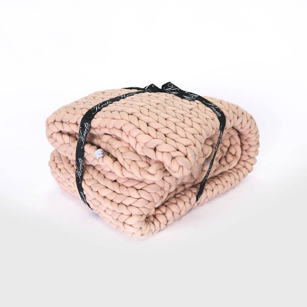 Neptune Knitted Weighted Blanket in beige chunky knit