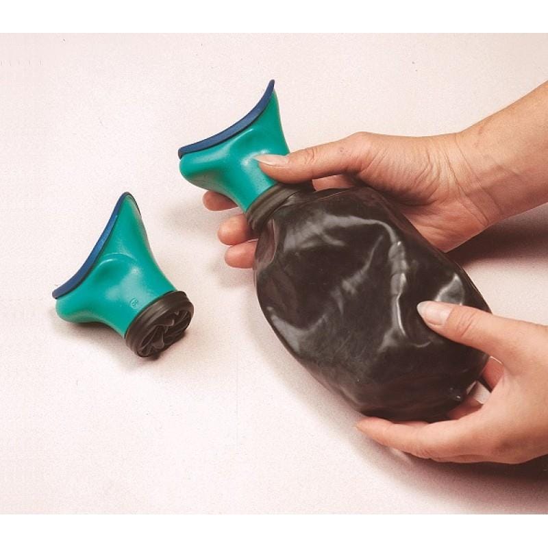 Hands holding the Uribag female urinal and funnel