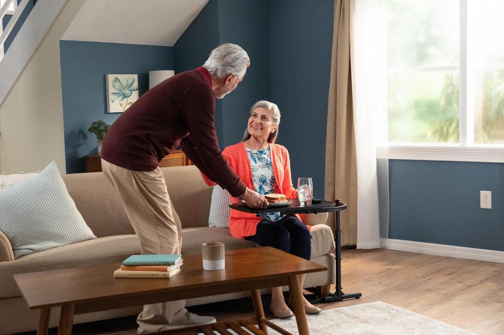 Couple using the Wonder Tray on the couch