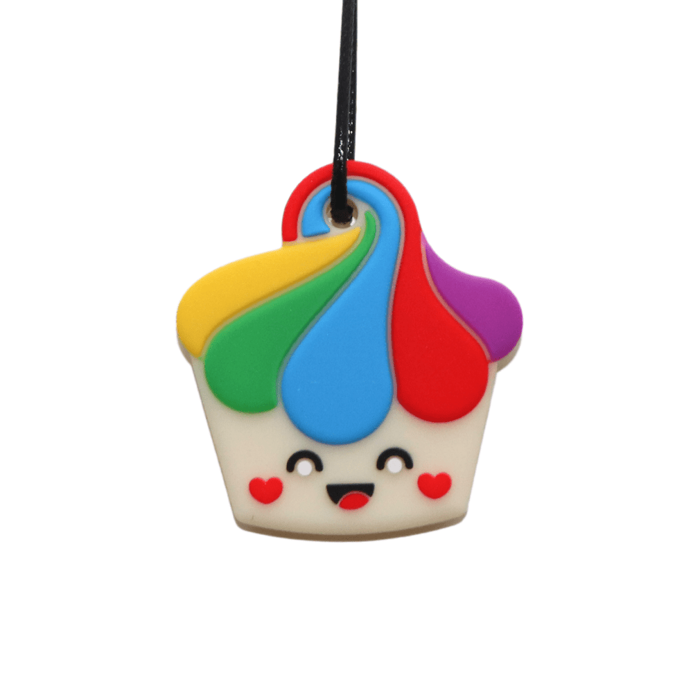 Jellystone Designs Chew Necklace Rainbow Cupcake Pendant
