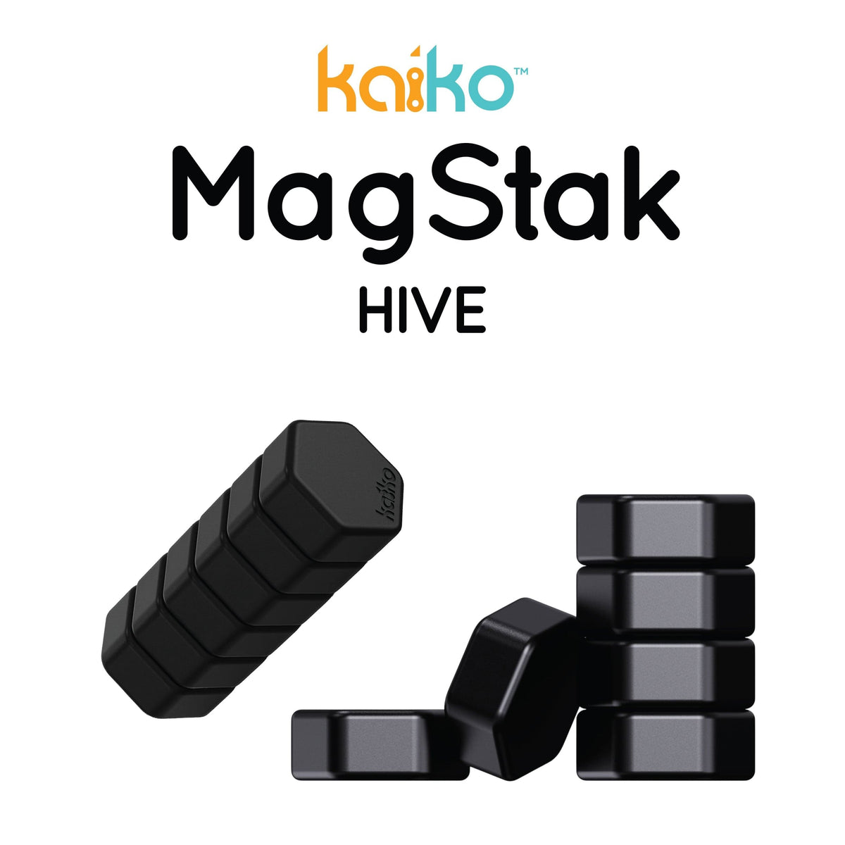 Kaiko Fidget & Fine Motor Black Magnetic Stacking Fidget, Smooth 6 Piece Set: MagStak Hive