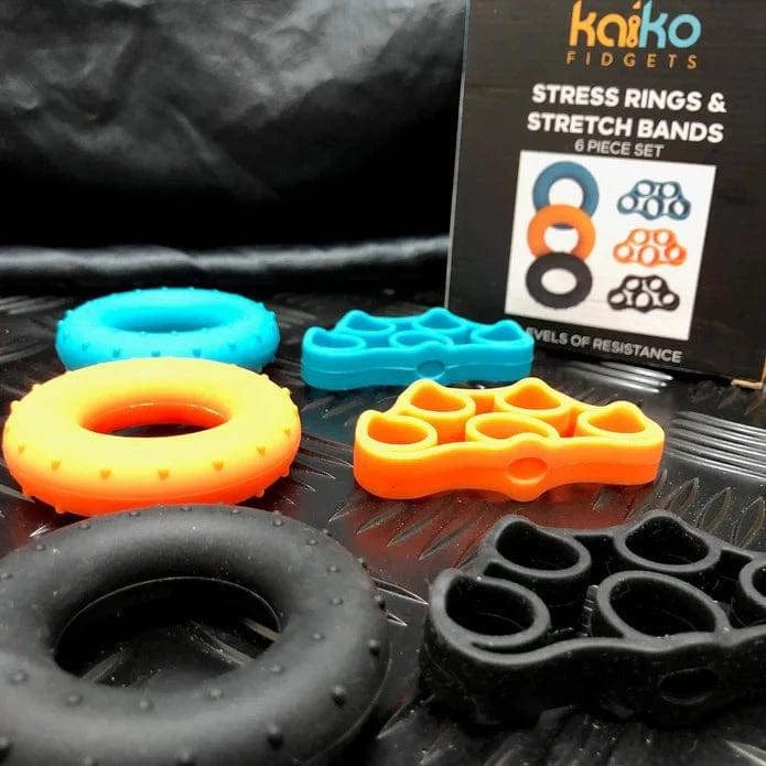 6 Piece Set of Stress Rings & Stretch Bands Hand Grip Kit