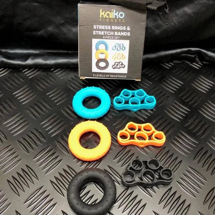 Kaiko Hand Function 6 Piece Set of Stress Rings & Stretch Bands Hand Grip Kit