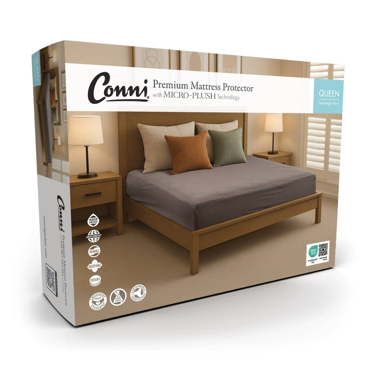 Quintro Healthcare Continence Charcoal Conni Micro-Plush - Queen Waterproof Fitted Sheet