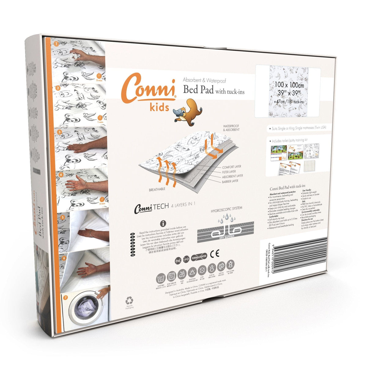 Quintro Healthcare Continence Conni Kids Bed Pad with Tuck-Ins (Aussie Animals)