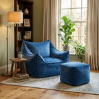Sensory Support Active Seating Navy Blue Sensory Foam-Filled Beanbag Chair with Ottoman