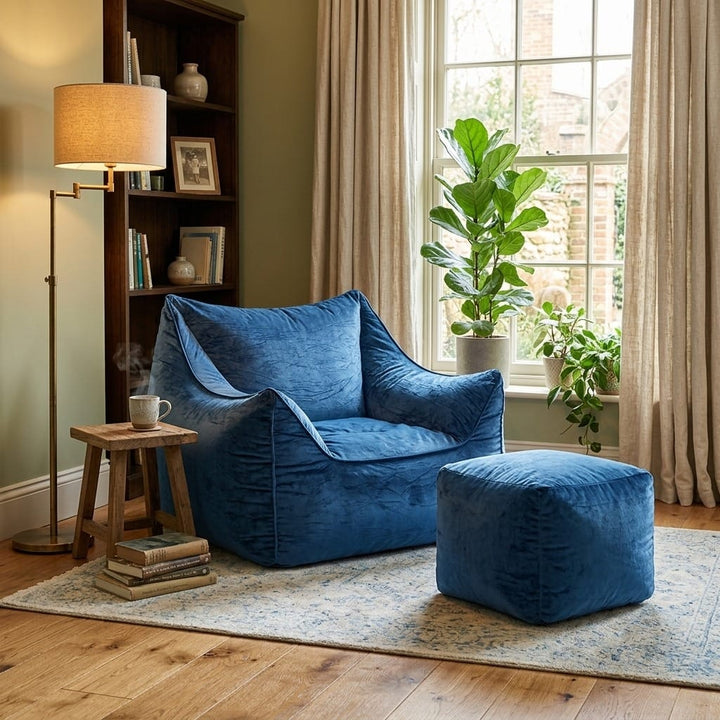 Sensory Support Active Seating Navy Blue Sensory Foam-Filled Beanbag Chair with Ottoman