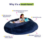 Sensory Pod feature graphic showing a child reading on a Navy Blue pod