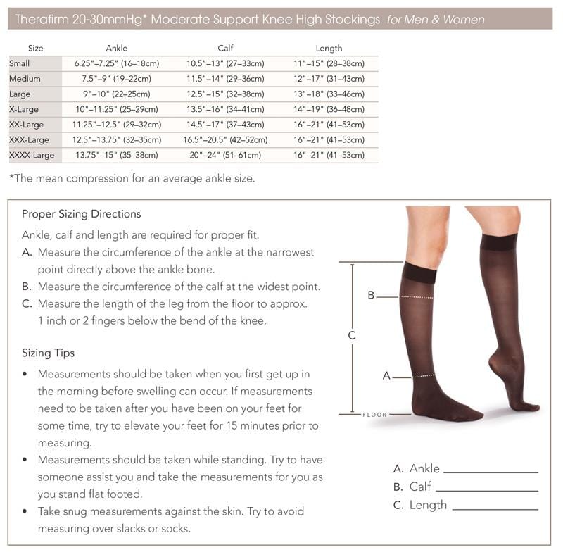 Therafirm Compression Wear Therafirm Unisex Knee-High Stockings Moderate Support 20-30mmHg